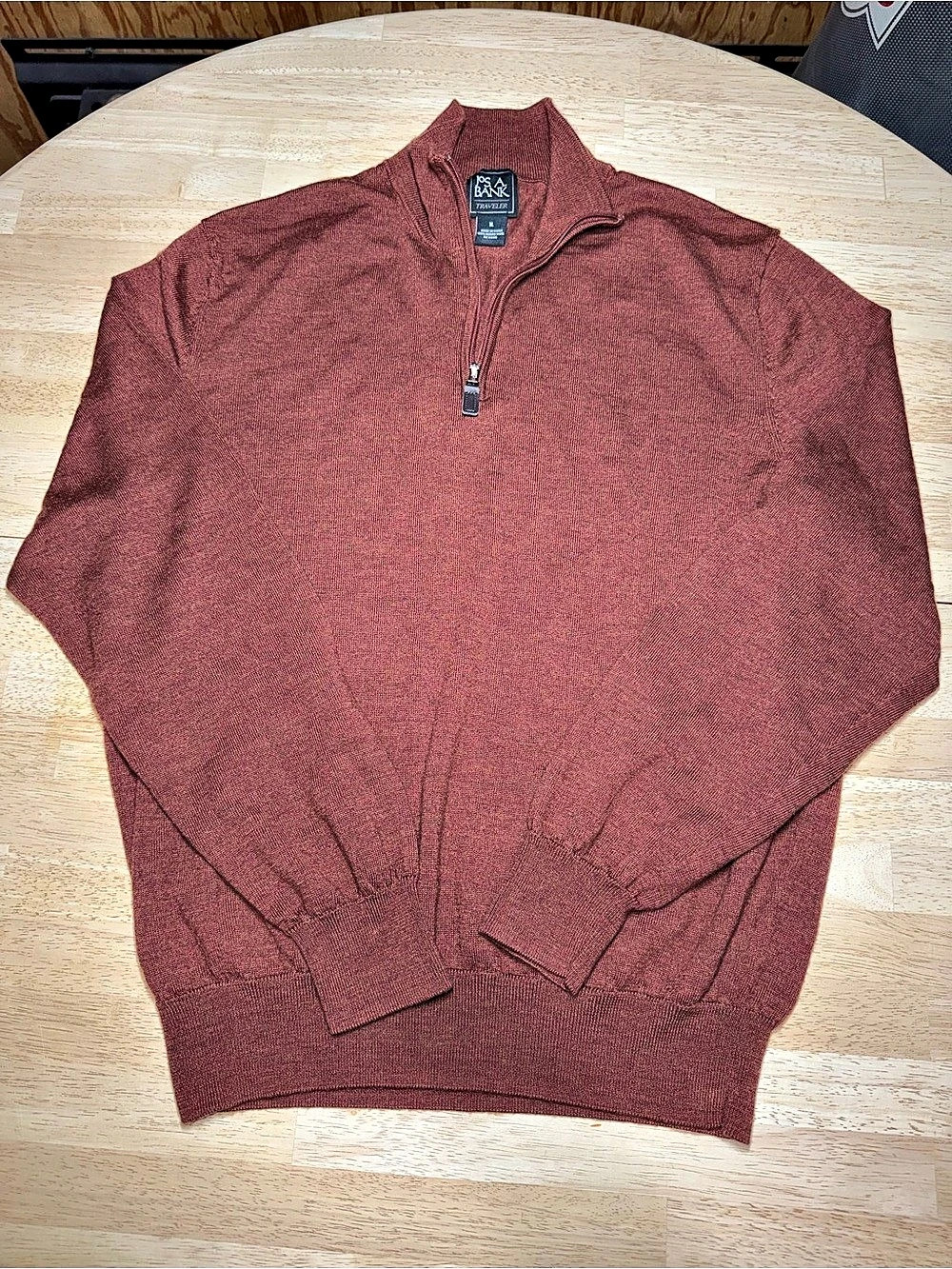 Jos A Bank Traveler 100% Merino Wool Quarter Zip Sweater Mens XL Rust Red
